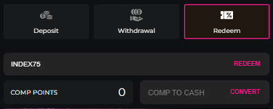 BettyWins Cashier showing $75 balance after entering INDEX75